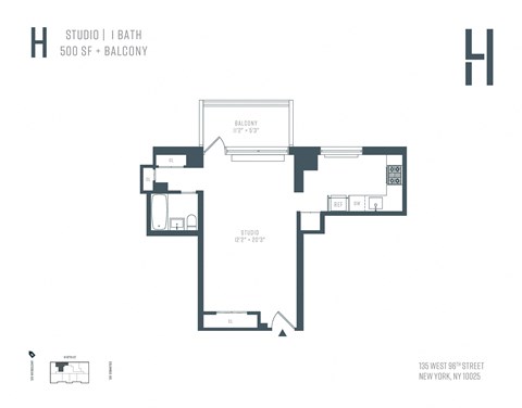 Floor plan for studio, 1 bath, 531 sqft